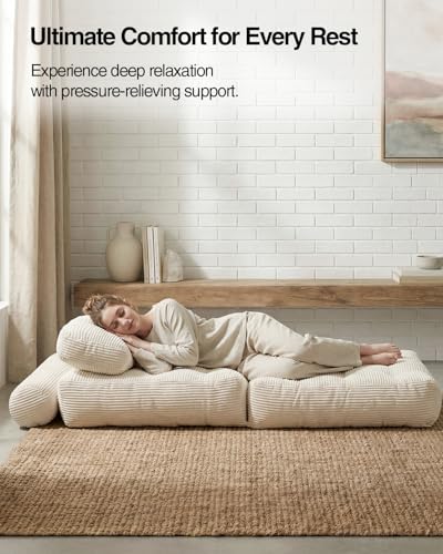 Folding Sofa Bed with Pillow Convertible Sleeper Chair Boneless Foldable Couch Comfy Floor Sofa Lounge Couch Bed for Living Room, Bedroom, Apartment, Beige - color: Beige