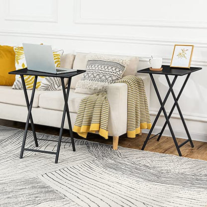 HOOBRO Folding TV Tray Tables, Set of 2 Side Tables for Small Space, Industrial Snack Desk for Eating at Couch, Stable Metal Frame, Easy Assembly, Space Saving, Black BK25BZ01 - color: Black