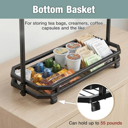 Coffee Mug Holder for Countertop, 22 Hooks Metal Coffee Cup Holder Rack | 3 Tier Mug Tree Holder Rack, Mug Tree Stand with Storage Base for K Cup Coffee Pod Paper Cups Tea Bag, Black - color: 3-Tier