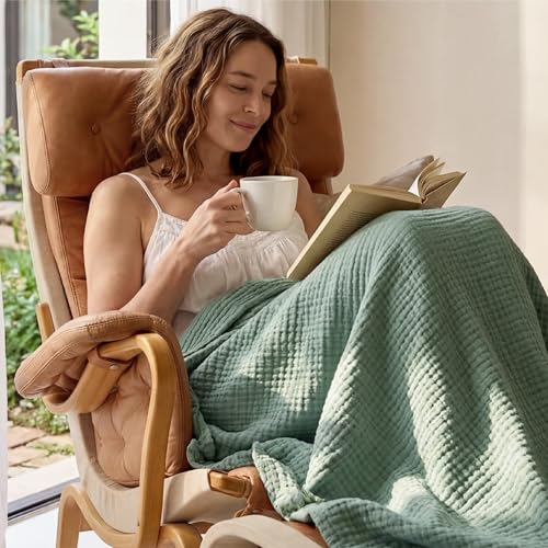 Bedsure 100% Cotton Muslin Blanket Twin XL for Bed, 4-Layer, Sage Green | Lightweight, Breathable, Soft Gauze Summer Twin Blankets for Adults, Dorm Room Essentials, PureWoven, All seasons, 66"x90" - color: 03 - Sage Green, size: Twin XL (66" X 90")