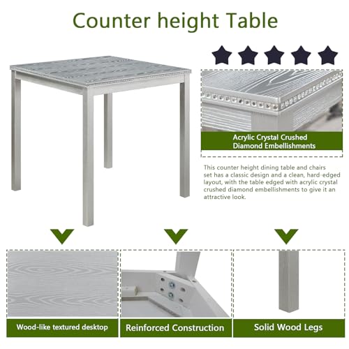 Knocbel Classic Counter Height 2-Person Dining Table for Small Space, Wooden Apartment Condo Pub Bistro Kitchen Dining Furniture (Silver Grey Square 36" H) - color: Silver Grey Square 36"h