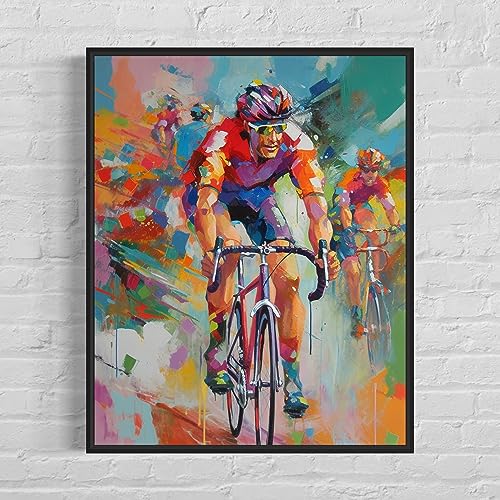 HomeArtPrint Cycling Art Print Poster, Wall Art Painting Decor. Paint Splash Style Artwork. (Cycling, 11x14 inches + (Black Frame)) - color: Cycling, size: 14"L x 11"W