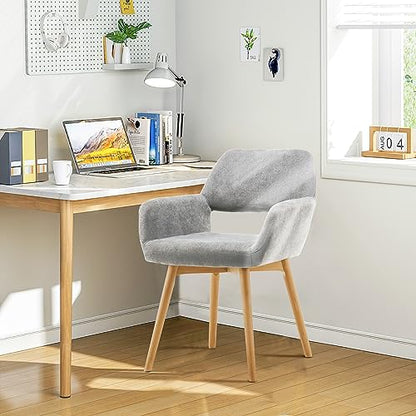 Desk Chair No Wheels Comfy Accent Chair for Living Dining Room Bedroom Vanity Chair Makeup Chair Home Office Mid Century Modern Upholstered Armchair Sofa (Gray, 1) - color: Grey