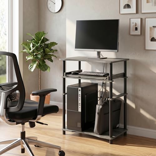 23.6 Wide Gaming Desk with Keyboard Tray, Laptop Notebook Computer Desk, Office Desk, Desk for Study Room, Dorm, Home Office, Bedroom, French Oak - color: French Oak/Black, size: 1 Tier