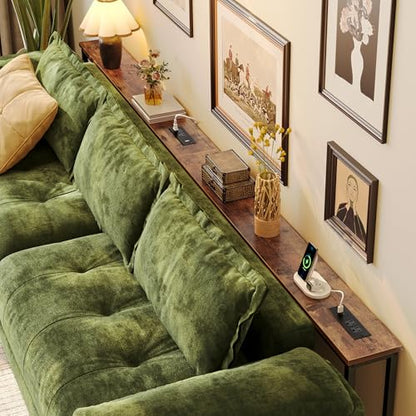 Huuger 110.2 Inch Sofa Table with Power Outlets, 23.9’’-34.4’’ Height Adjustable Range, Behind Couch Table with USB-C Ports, Sofa Tables Narrow Long, Skinny Console Table, Small Spaces, Rustic Brown - color: Rustic Brown, size: 110.2''W x 23.9''-34.4''H
