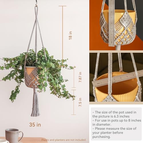 Hanging Planter with Patterns,2Packs Macrame Plant Hangers Indoor Macrame for up to 8 inch Pot Crochet Boho Plant Hanger Holder for Indoor Outdoor with 2S Shaped Stainless Steel Hooks (Gray) - color: Gray