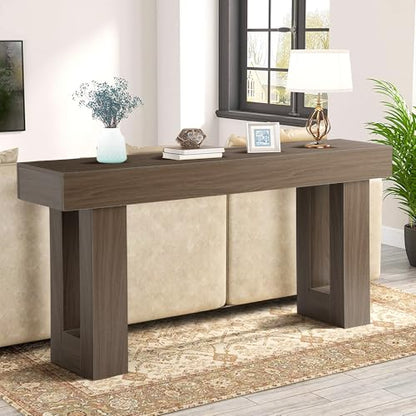 Grepatio Long Console Table for Entryway, 63 Inch Wood Entryway Table Rustic, Narrow Sofa Behind Couch Table, Farmhouse Entry Tables for Entrance, Hallway, Living Room, Home (Grey Brown) - color: Grey Brown