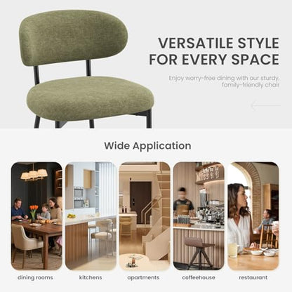 Upholstered Dining Chairs Set of 6, Modern Fabric Kitchen Chairs with Curved Backrest and Cushioned Seat, Sturdy Metal Legs, Modern Dining Chairs for Kitchen Dining Room, Living Room,Green - color: Green, size: Set of 6