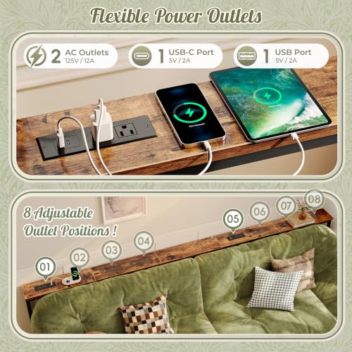 Huuger 118.1 Inch Sofa Table with Power Outlets, 23.9’’-34.4’’ Height Adjustable Range, Behind Couch Table with USB-C Ports, Sofa Tables Narrow Long, Skinny Console Table, Small Spaces, Rustic Brown - color: Rustic Brown, size: 118.1''W x 23.9''-34.4''H