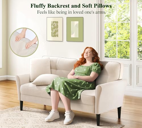 Loveseat Sofa, 69" Love Seat Couches, Velvet Small Couch, White Couch | Comfy Velvet, 69" Spacious Seating, Tool-Free Setup, 700 LBS Load Bearing, Modern Couch, Sofas for Living Room, Bedroom Couch - color: White, size: 69"