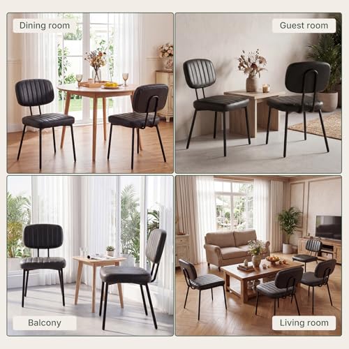 Dining Chairs Set of 2, PU Leather Upholstered Kitchen Chairs | Metal Legs, Mid Century Shell Style Backrest for Dining Living Room, Black - color: Black, size: Set of 2