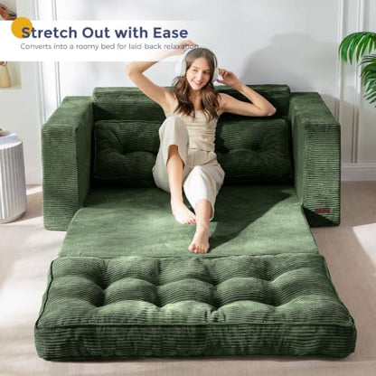 MAXYOYO Folding Sofa Bed, Convertible Sleeper Loveseat with Pillows | 2-Person Fold-Out Loveseat, Convertible Sleeper Bed with Supportive Pillows for Relaxing or Guests, Dark Green - color: Dark Green