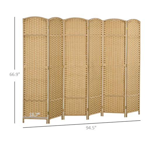 HOMCOM Room Divider 6 Panel Folding Privacy Screen 5.6' Tall Nature Wood | Freestanding Partition, Home Office, Bedroom - color: Natural, size: 6 Panel