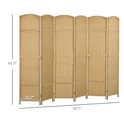 HOMCOM Room Divider 6 Panel Folding Privacy Screen 5.6' Tall Nature Wood | Freestanding Partition, Home Office, Bedroom - color: Natural, size: 6 Panel