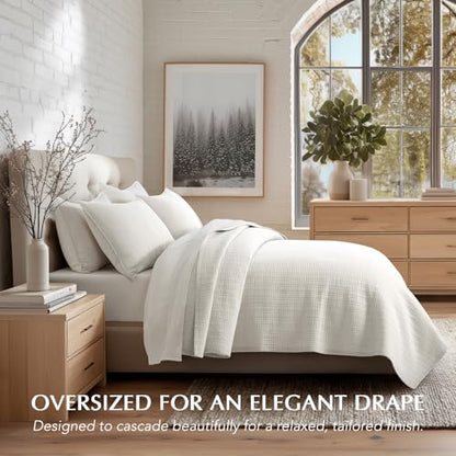 100% Cotton Modern Grid Stitch Quilt Set, King Size, Bright White | Pre-Washed Cotton Coverlet Bedspread, Oversized Lightweight 3-Piece Bedding Set for All Season, with 2 Pillow Shams - color: Bright White, size: King (110" X 94")