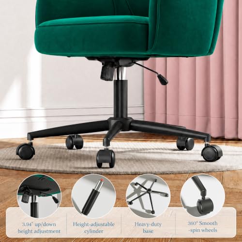 DurayLoly Desk Chair with Shell Back & 360° Swivel Wheels | Comfy Velet Vanity Chair,Adjustable Height,Stylish and Comfortable for Makeup, Work & Relaxation,Dark Green - color: Dark Green
