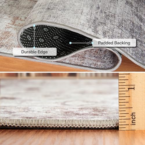 Machine Washable Area Rug Runner - Living Room Bedroom Bathroom Kitchen Entryway Office - Padded Low Pile Stain Resistant Premium - Modern Abstract Contemporary - Quinn - Beige 2'6" x 8' - color: Abstract Modern - Beige, Gray, Ivory, size: 2'6" x 8' (Rect