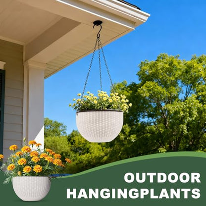 4 Sets of 8.2 Inch Self Watering Hanging Planter Flower Pots, Suitable for Indoor and Outdoor Plant Flower, Basket Flower Pots with Hanging Chains, Spray Bottles, Planting Tools, Hook (White)