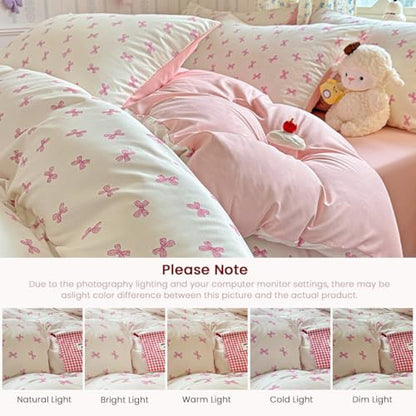 Pink Bow Full Size Duvet Cover | Cute Pink Bow Duvet Cover Set Made of Soft Washable Microfiber with Zipper Closure, Includes 2 Pillowcases - color: Abstract Bow-02, size: Full(No Comforter)