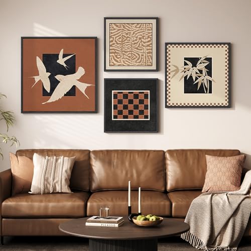 Large Framed Abstract Vintage Canvas Wall Art for Living Room, Set of 4 Mid Century Modern Prints Paintings Artwork for Walls, Retro Neutral Pictures Wall Decor for Bedroom, Office, Dining Room - color: Neutral - 4Pcs