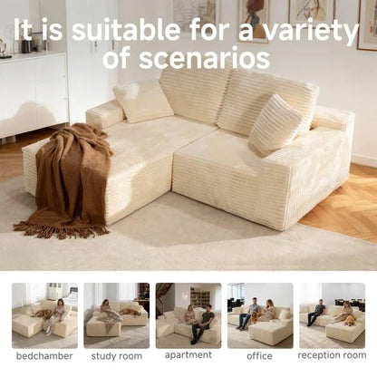 75" Cloud Modular Boneless Couch, Left Facing L-Shaped Chaise Sectional Sofa - No Assembly Required, Plush Corduroy & Memory Foam, for Living Room Bedroom Apartment (Beige) | Left Facing Chaise,No Assembly,Corduroy Fabric, High-Density Foam, Dorm Room, Ap