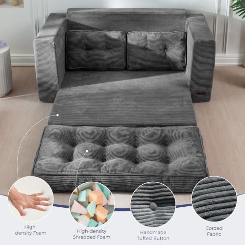 MAXYOYO Folding Sofa Bed, Convertible Sleeper Loveseat with Pillows | 2-Person Fold-Out Loveseat, Convertible Sleeper Bed with Supportive Pillows for Relaxing or Overnight Guests, Dark Grey - color: Dark Grey