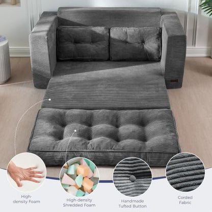 MAXYOYO Folding Sofa Bed, Convertible Sleeper Loveseat with Pillows | 2-Person Fold-Out Loveseat, Convertible Sleeper Bed with Supportive Pillows for Relaxing or Overnight Guests, Dark Grey - color: Dark Grey