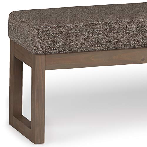 SIMPLIHOME Milltown 44" Wide Tweed Look Rectangle Ottoman in Mink Brown | Contemporary upholstered ottoman bench with a cushioned seat for bedroom seating; fully assembled footstool or footrest. - color: Mink Brown, style: Large Ottoman Bench