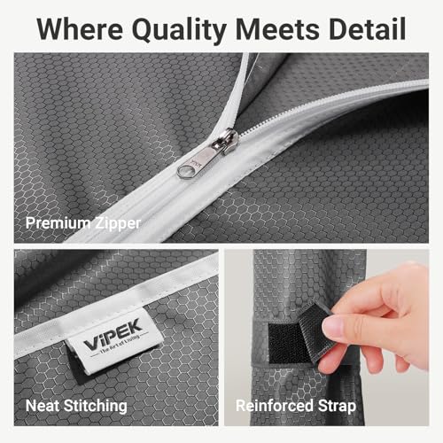 VIPEK V4C Heavy Duty Adjustable Clothing Rack, White Metal Closet Rack with Grey Cover, 57.9" L x 17.3" W x 76.4" H, 3 Hanging Rods & Side Hooks, Portable Closet - color: White Rack with Grey Cover, style: V4C