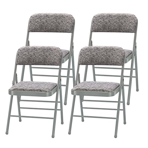 Pack of 4 (Fabric/Vinyl) Steel Frame Metal Foam Padded Folding Chairs (Black, Gray, White) - color: 4-pack - Fabric Gray