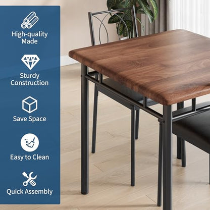 IDEALHOUSE Space-Saving Dining Table Set for 2, 3-Piece Farmhouse Wood | Table & Upholstered Chairs – Easy to Clean, Compact Apartment Furniture – Ideal for Small Spaces – Walnut Color - color: Walnut