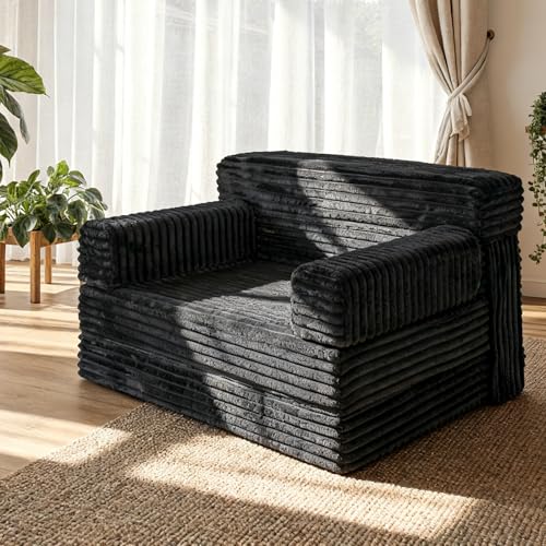 YEPDIN Folding Sofa Bed,Convertible Sofa Bed with Armrest Foldable Sleeper Chair, Portable Folding 4-in-1 Floor Sofa with Convertible Lounge Chair for Living Room,Bedroom,Washable Cover,Black Single - color: Black