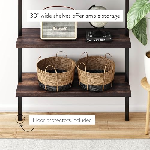 Nathan James Theo 6-Shelf Tall Bookcase, Wall Mount Bookshelf with Natural Wood Finish and Industrial Metal Frame, Nutmeg/Matte Black, Set of 2 - color: Nutmeg/Matte Black, size: Set of 2