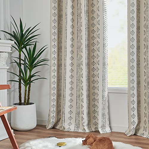 jinchan Boho Blackout Curtains 63 Inch Length for Bedroom Living Room | Black on Beige Geometric Grommet Curtains Room Darkening Thermal Insulated Window Treatments 2 Panels - color: Boho | Black on Beige, size: 52"W x 63"L (Pack of 2)