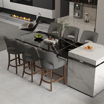 VKNOW Bar Stools Set of 2, 26" Fabric Counter Height Bar Stools, Charcoal | Modern Upholstered Counter Stools with Rubberwood Legs for Kitchen Island Dining Room Bar - color: Charcoal, size: Set of 2