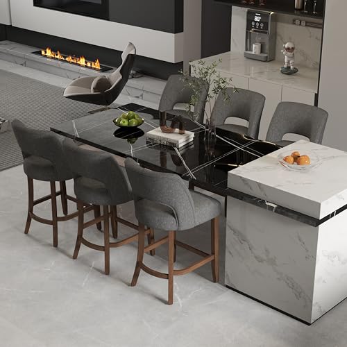 VKNOW Bar Stools Set of 6, 26" Fabric Counter Height Bar Stools, Charcoal | Modern Upholstered Counter Stools with Rubberwood Legs for Kitchen Island Dining Room Bar - color: Charcoal, size: Set of 6