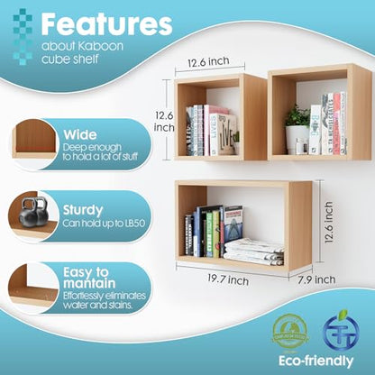 Wall Mount Shelf Set of 3, Floating Cube Shelves for Space Discovery Home and Commercial Use, Large Size Shelves Set, Light Walnut - color: Light Walnut, size: Set3