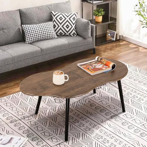 Small Coffee Table Irregular Wood Grain Desktop Coffee Tables Simple Modern Cloud Shaped Center Table Floor Standing Table for Living Room, Home Office - color: Industrial Brown