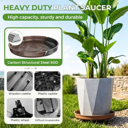 Plant Caddy With Wheels 17" Metal Plant Saucers for Indoors 440 Lb Capacity | Rolling Plant Stand, 360° Locking Casters Heavy Duty Planter Caddies, Rustproof and Waterproof, and Easy to Move, 1 Pack - size: 1 PACK 17 INCH
