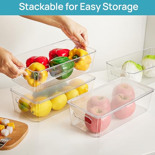Vtopmart 8pcs Clear Stackable Storage Bins with Lids | BPA-free food-grade PET, Stackable with Lids Included, Easy to Move, For Fridge Freezer Pantry Cabinet Kitchen Organization - size: With Lid