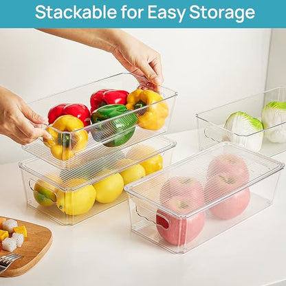 Vtopmart 8pcs Clear Stackable Storage Bins with Lids | BPA-free food-grade PET, Stackable with Lids Included, Easy to Move, For Fridge Freezer Pantry Cabinet Kitchen Organization - size: With Lid