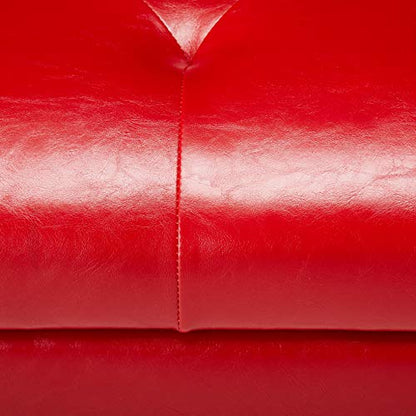 Adeco High End Red Classy Bonded PU-Leather Tufted Accents Rectangular Storage Bench Ottoman Footstool, - color: Red Pu