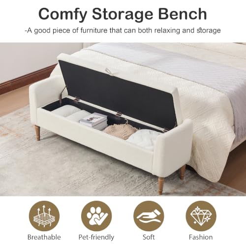 Chifee & Vingol 66" W Storage Benches End of Bed Bench with Pillow,Ivory - color: 66"-ivory
