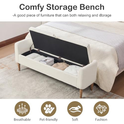 Chifee & Vingol 66" W Storage Benches End of Bed Bench with Pillow,Ivory - color: 66"-ivory