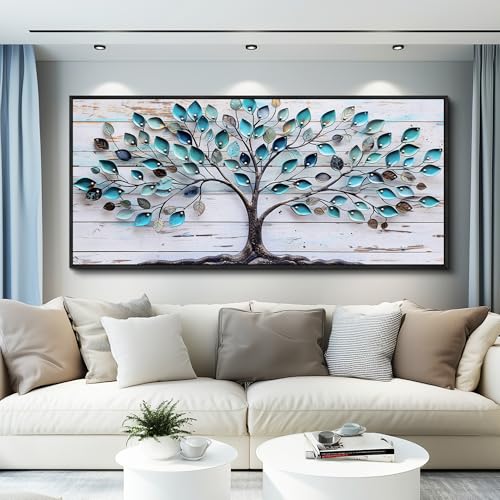 MHARTK66 Extra Large Wall Decor For Living Room Tree of Life Paintings Wall Art For Bedroom Office Blue Tree Canvas Prints Farmhouse Abstract Pictures Modern Home Decor Artwork 32x72 In Black Framed - color: Abstract Tree Black Framed, size: 72"L x 32"W