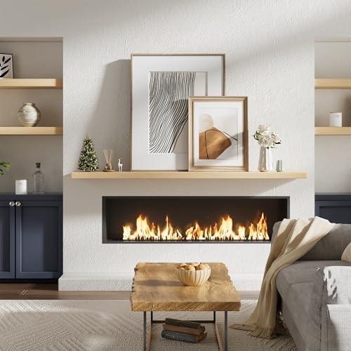 72 in Long White Oak Floating Shelf for Wall, 8"D Fireplace Mantel | 2"H Thick Wooden Shelf, Heavy Duty Bracket, Bathroom Bedroom Kitchen Living Room, Non-tilting, 50LBS Capacity - color: White Oak, size: 72 x 7.9 x 2 (1pc)