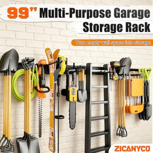 Garage Tool Organizer Wall Mount 99 inches with 18 Adjustable Heavy-Duty Hooks, Garage Organization, Garden Tool Storage Rack for Garage, Yard, and Shed, Holds Up to 750 lbs - color: Black, size: 99" | 6 Panels + 18 Hooks