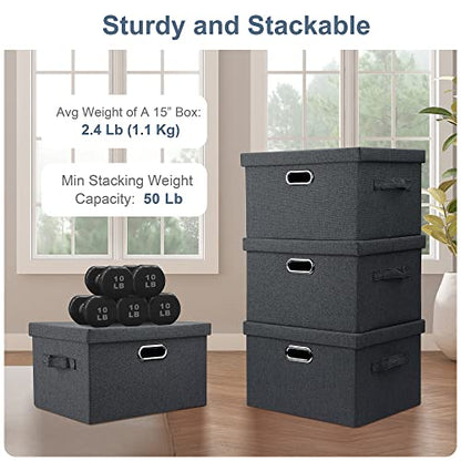 Graciadeco Medium 15" 21 Quart Collapsible Stackable Storage Bins with Lids, 3 Packs Dark Grey Foldable Fabric Closet Boxes Heavy-duty Linen Cube Baskets Container for Bedroom Office (15 x 11 x 8) | 21 Quart 3 Pack Dark Gray Collapsible Stackable Linen Fa
