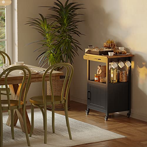 Qsun Microwave Cart, Microwave Stand | Kitchen Island on Wheels, Rolling Kitchen Cart with Rubber Wood Countertop, Side Hook, Microwave Cart for Small Space - size: Black
