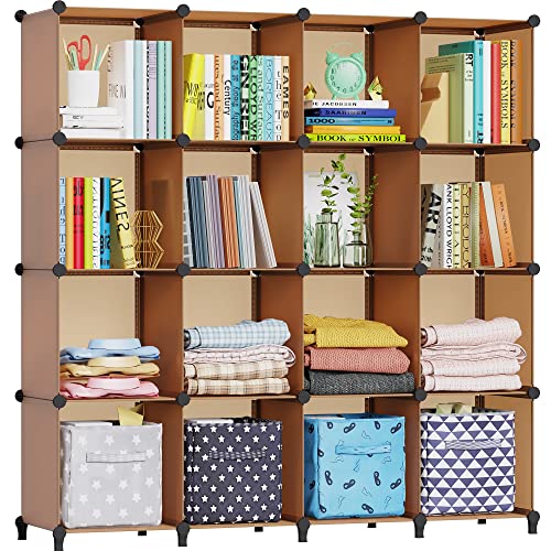 HOMIDEC Cube Storage Organizer, 16-Cube Closet Organizers and Storage | Portable Closet Organizer, Storage Cubes Shelves for Bedroom, Bathroom, Clothes Rack, Bookshelf for Kids Room, Brown - color: Brown, size: X-Large